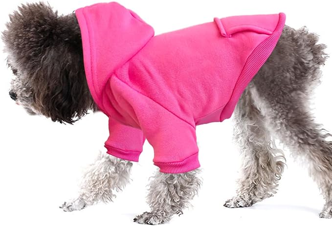 Jecikelon Winter Dog Hoodie Sweatshirts with Pockets Warm Dog Clothes for Small Dogs Chihuahua Coat Clothing Puppy Cat Custume (Rose red, Medium)