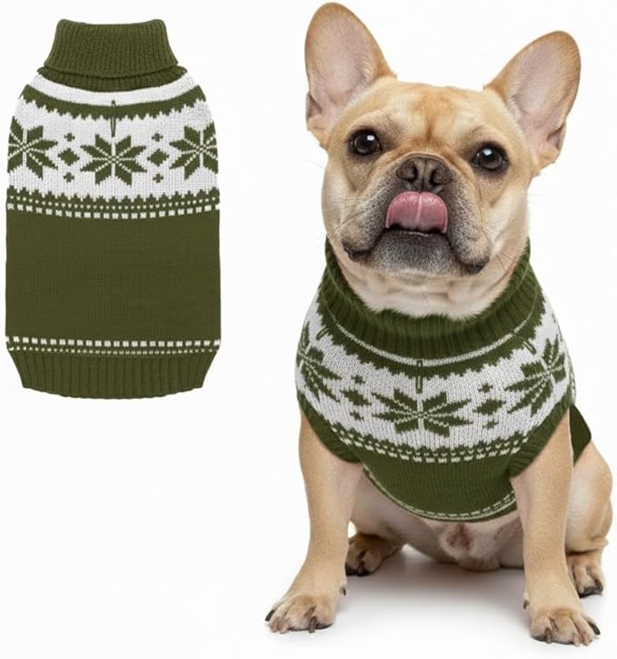 Grewear Colorful Stripes Pattern Pets Knit Sweater, Warm Comfortable Knit Sweater for Pets, Soft Cozy Winter Pet Clothes, Stylish Multi-Colored Sweater for Dogs & Cats Olive L
