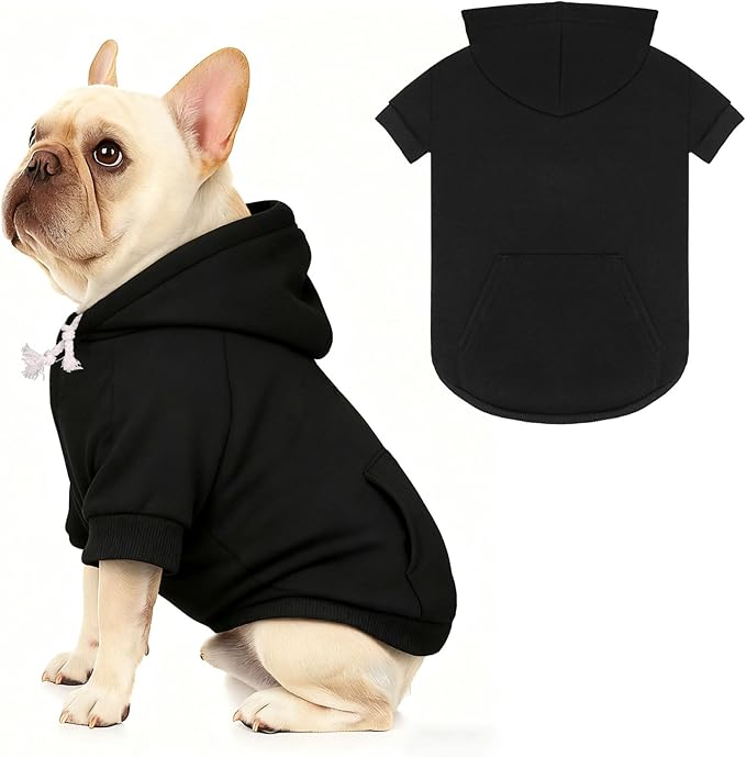 Dog Sweaters,Dog Hoodie,Cozy Fleece Interior Sweatshirt with Hood & Pocket,Leash Hole,Pet Clothes Sweater for Small,Medium,and Large Dogs,Black&L