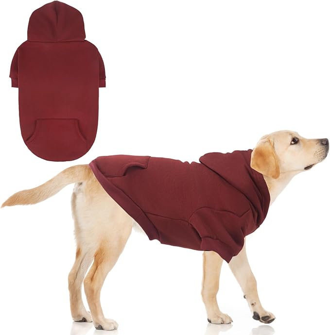 KOOLTAIL Basic Dog Hoodie - Soft and Warm Dog Hoodie Sweater with Leash Hole and Pocket, Pet Winter Coat, Cold Weather Clothes Sweatshirt for Small Medium Large Dogs Puppy Cat Boys Girls Deep Red XL