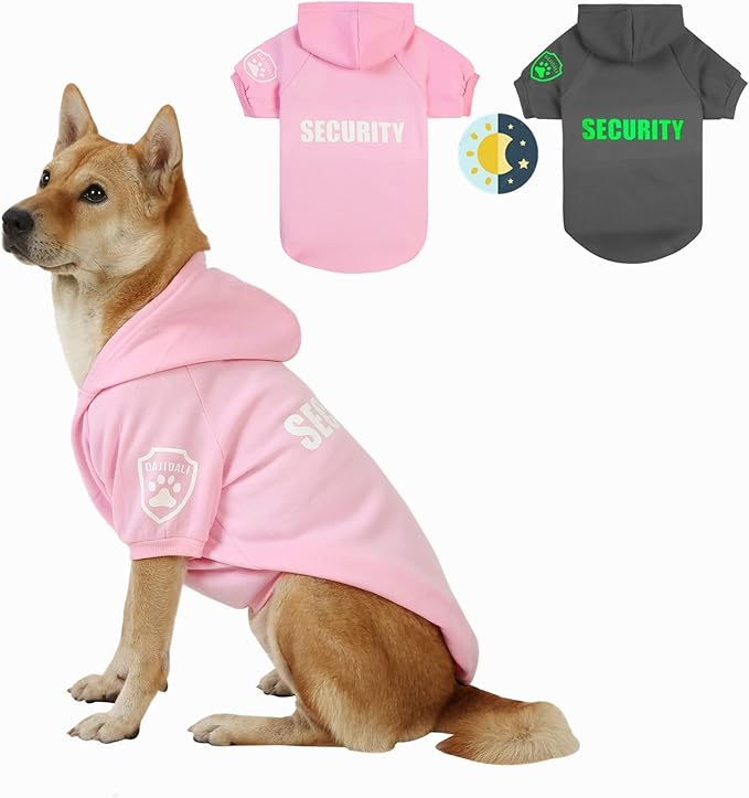 Dog Security Hoodie with Glow-in-The-Dark Prints DAJIDALI Dog Clothes Apparel Winter Sweatshirt Warm Sweater Jacket Coat Hoodie for Small Medium Large Dog Cat