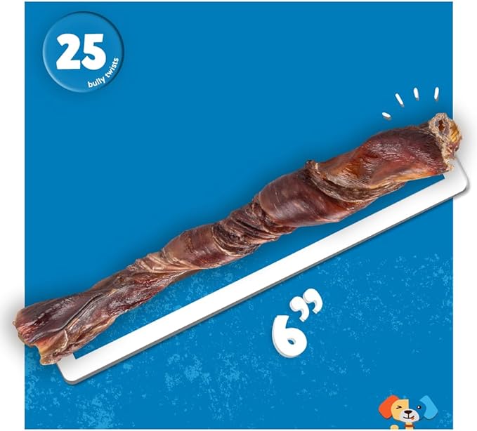 Jack&Pup 6" Bully Twists | Odor Free Bully Sticks for Dogs | Single Ingredient Dog Chew Sticks for Light Chewers | All Dog Breeds (25 Ct)