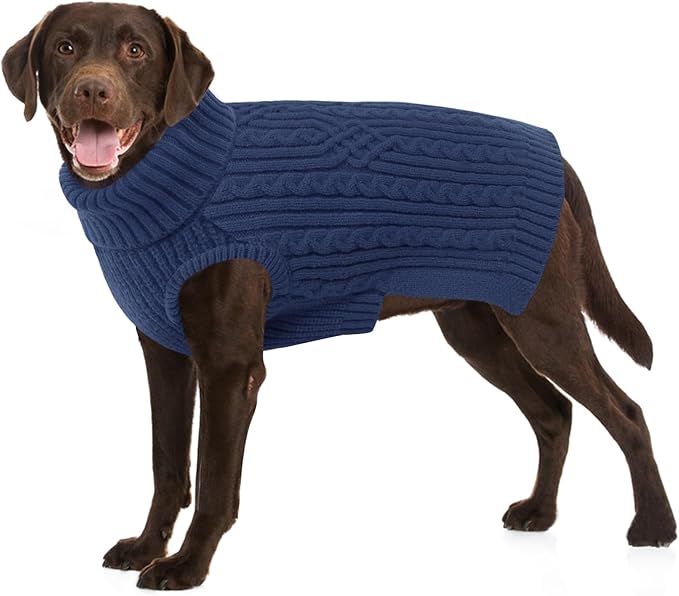 SUNFURA XL Dog Sweater, Warm Dog Sweaters for Large Dogs Boy Girl, Doggy Xmas Pullover Clothes for Fall Winter, Solid Color Pet Knitted Knitwear for Pitbull, Labrador Retriever, Bluish Grey X-Large