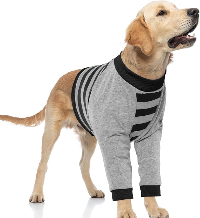FUAMEY Dog Recovery Sleeve with Elbow Protector,Dogs Shirt Stop Licking Joints,Pet Long Sleeve Suit Protecting Dog's Front Leg Arm Wounds Cover Skin Conditions Black Stripes XL