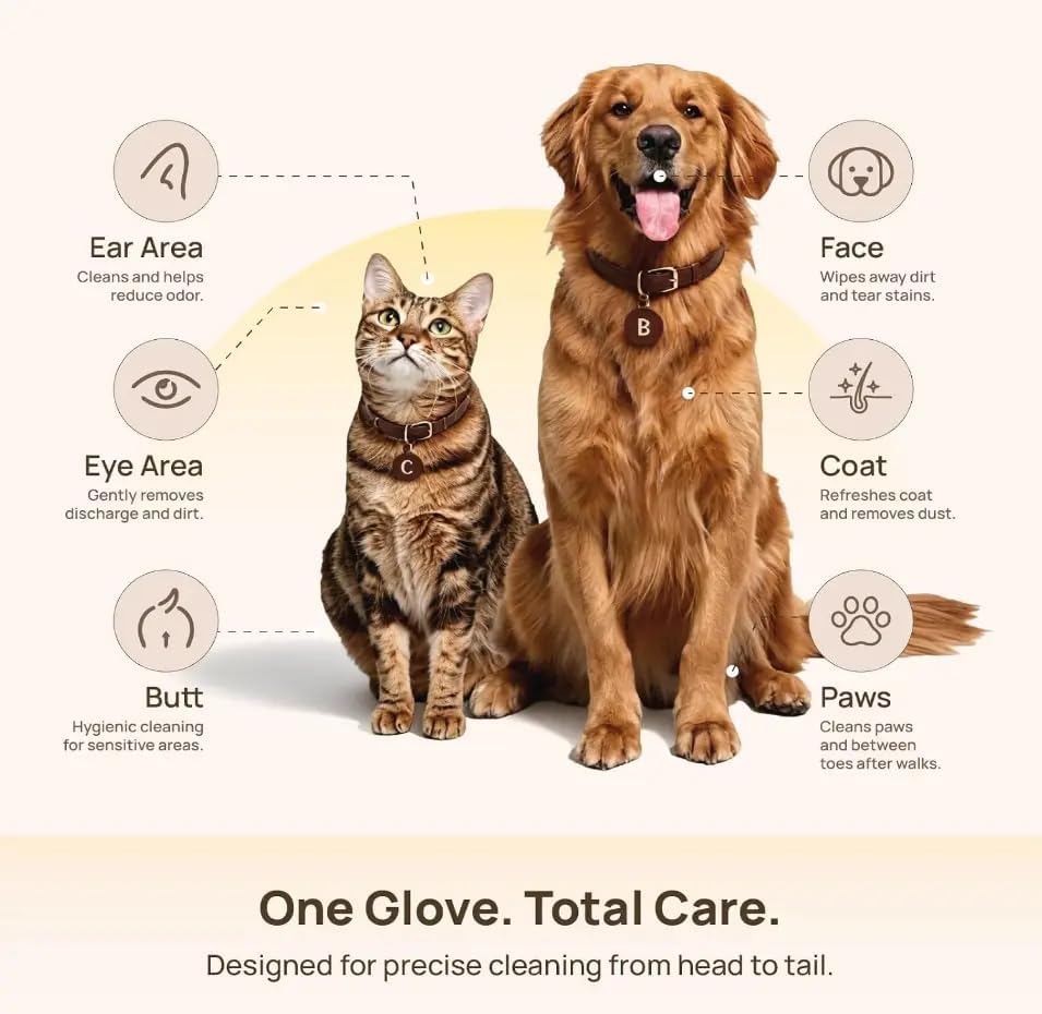 Pet Cleaning Glove Wipes for Dogs & Cats Daily Care and Travel 20PCS