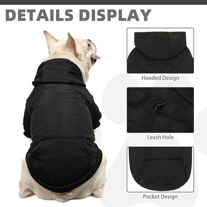 KOOLTAIL Warm Dog Winter Coat for Small Dogs, Waterproof Puppy Jacket with Leash Hole, Cold Weather Pet Vest for Winter, Soft Pet Hoodie Sweater Sweatshirt Clothes for Puppy Cats Girls Boys Black L