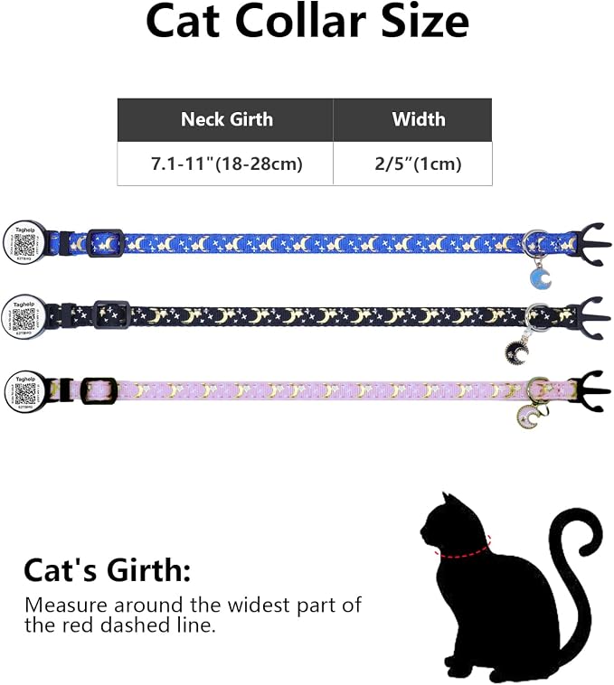 Smart Safety Cat Collar 2-Pack: Luminous Night Glow & QR Code Pet ID Tag, Breakaway Reflective Adjustable Collar (7.5-12.5”) for Indoor/Outdoor Cats, Pink
