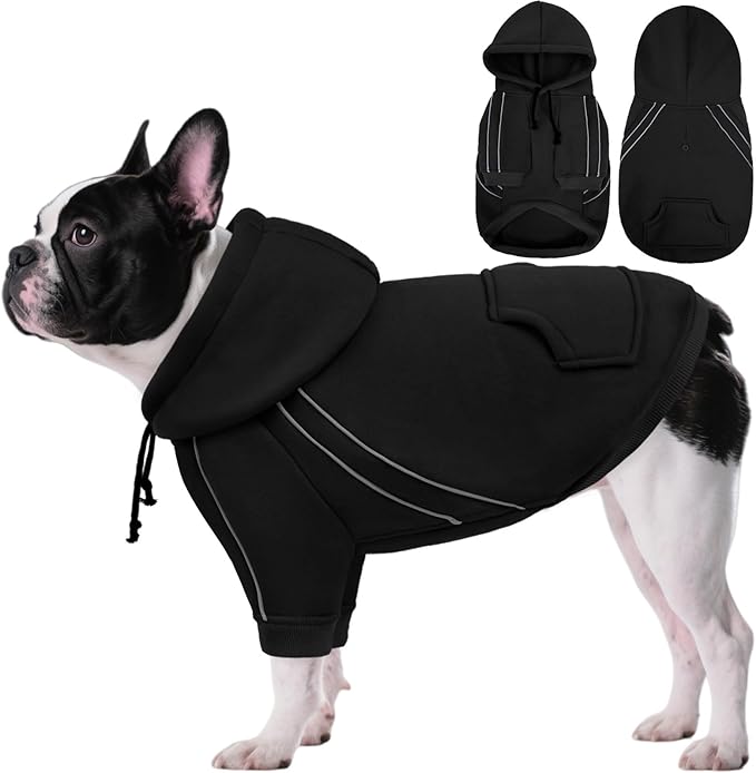 ASENKU Cozy Dog Hoodie，Soft Sweater with Adjustable Hood, Back Pocket and Leash Access Hole，Warm Reflective Sweatshirt for Cold Weather（Black，M