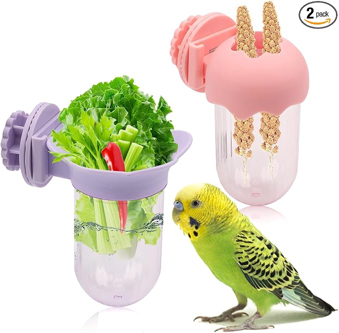 2 Pack Bird Cage Vegetable Feeder Veggies Holder with Water No Mess Hanging Feeder for Canary Finch Parakeet Budgie Cockatiel Lovebird