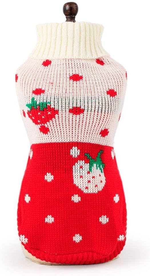 CHBORCHICEN Pet Dog Sweaters Classic Knitwear Turtleneck Winter Warm Puppy Clothing Cute Strawberry and Heart Doggie Sweater (Red1, Large)