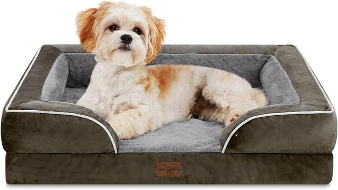 Comfort Expression Orthopedic Dog Bed for Medium Dogs 28x19 Inch, Waterproof Egg Crate Foam Medium Pet Bed with Removable Bolsters, Dog Couch with Washable Cover & Non-Slip Bottom, Dark Green