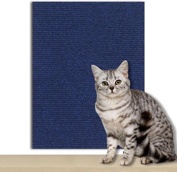 Cat -24"x24"Self-Adhesive Cat Scratching Carpet, Heavy-Duty Nail-Free Wall-Mounted Cat Activity Mat for Indoor Cats, Durable Pet Furniture for Kittens & Adult Cats （Light Blue）