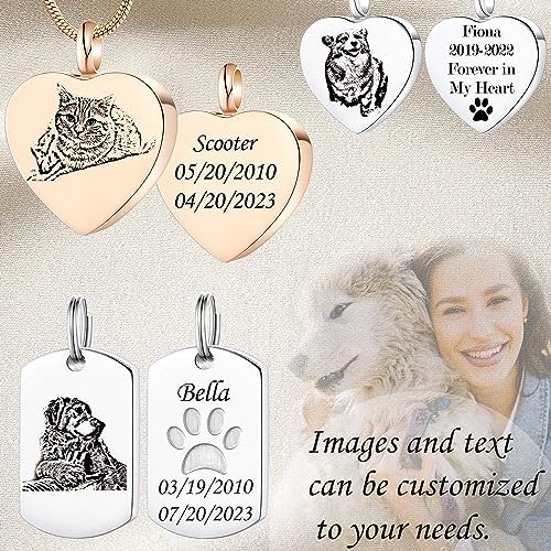 Fanery Sue Pet Ashes Necklace for Dog Cat, Custom Photo & Text