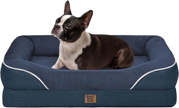 Orthopedic Washable Large Dog Bed - Egg Foam Dog Beds for Large and Medium Dogs Big Pet Beds with Removable Washable Cover and Bolster for Extra Large Dogs