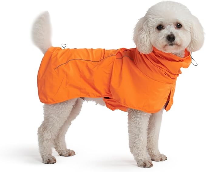 Spark Paws Dog Raincoat, Waterproof Windproof Rain Jacket, for Small Medium Large Extra Large Dogs, Reflective Breathable Full-Body Coverage Dry Suit - Orange - S