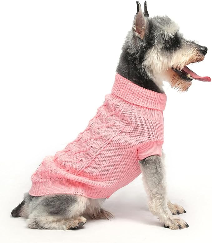 Dog Pullover Sweater, Cable Knitwear, Warm Clothes for Chihuahua, Bulldog, Dachshund, Pug, Yorkie,Dog Outfits for Small Dogs Medium Dogs (Pink L)…