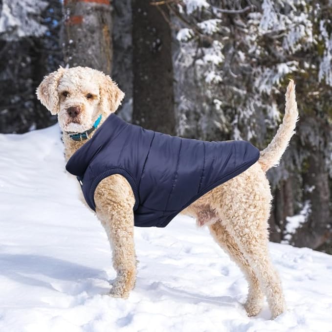 Warm Dog Coat, Windproof Dog Jacket Fleece Pet Winter Coats Solid Color Dogs Clothes Cold Weather Pet Jacket Vest Soft Puppy Apparel for Small Medium Dogs Cat (S, Navy)