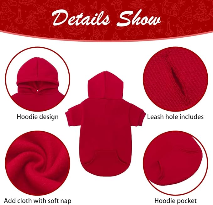 KOOLTAIL Basic Dog Hoodie - Soft and Warm Dog Hoodie Sweater with Leash Hole and Pocket, Dog Winter Coat, Cold Weather Clothes Sweatshirt for Small Medium Large Dogs Puppy Cat Boys Girls Red XS