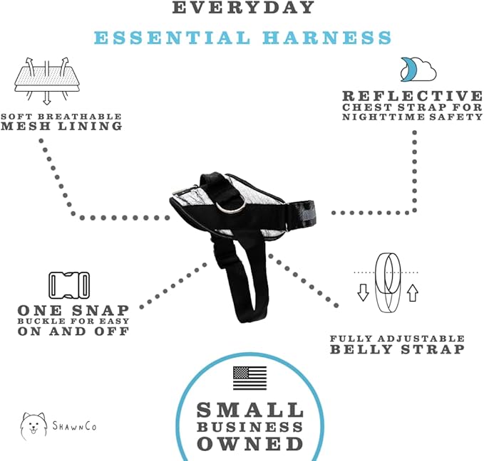 ShawnCo Essential Dog Harness, No-Pull Pet Vest with 3 Leash Clips, No Choke, Reflective, Adjustable and Padded, for Easy Walking and Training for Small, Medium and Large Dogs (White Marble, XL)