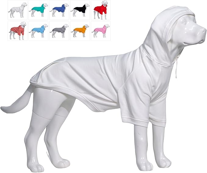 Lovelonglong Blank Basic Hoodie Sweatshirt for Dogs 100% Cotton Fits Small Medium Dachshund Large Dog Off-White D-S