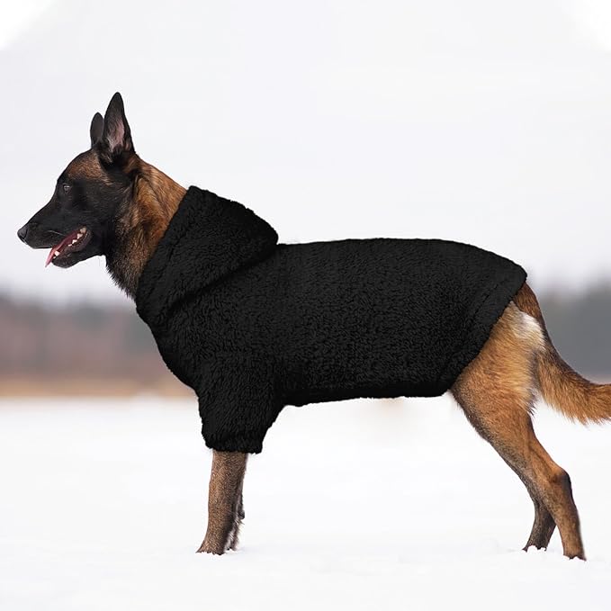 Fuzzy Dog Sweaters for Large Dogs Pet Hoodie Clothes Warm Soft Pet Coats Hooded Sweatshirt Dog Sweaters for Extra Large Dogs(Black-XL)