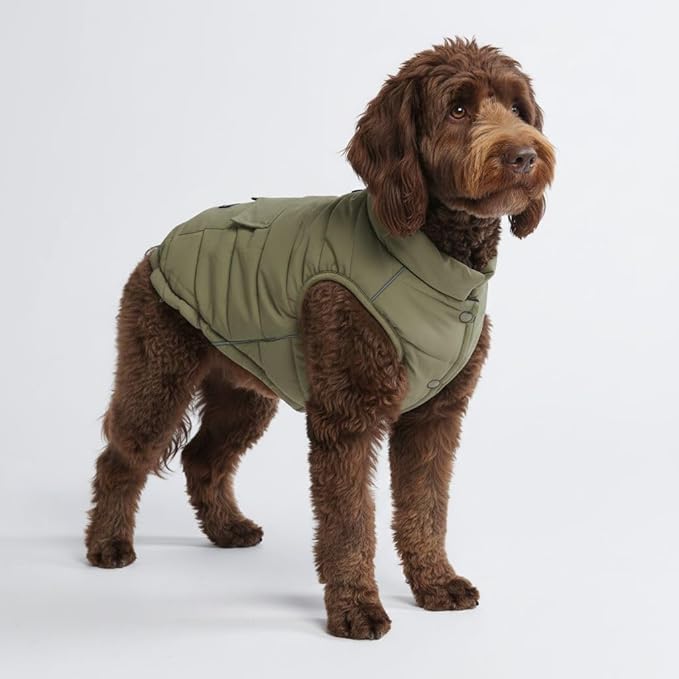 Spark Paws Dog Winter Jacket, Water-Resistant Coat, Warm Reflective Windproof Fleece-Interior, for Medium and Large Dogs - Olive - XXL
