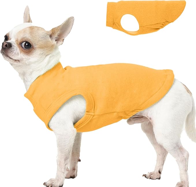 Dog Fleece Shirt - Yellow, XS - Stretchable Sleeveless Vest | Warm Lightweight Sweatershirt, Pullover Design for Puppy,Chihuahua Clothes,Autumn/Winter Outdoor Clothing