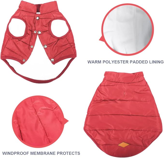 Warm Dog Coat, Windproof Dog Jacket Fleece Pet Winter Coats Solid Color Dogs Clothes Cold Weather Pet Jacket Vest Soft Puppy Apparel for Small Medium Dogs Cat (XL, Red)