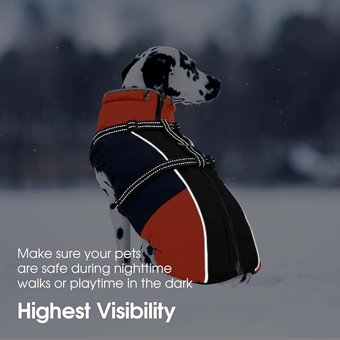 SUNFURA Dog Winter Coat, Warm Dog Coat with Harness for Medium Dogs Boys Girls, Reflective Fleece Lined Pet Winter Jacket Snowsuit for Pug, Jack Russel, Schnauzer, Blue M
