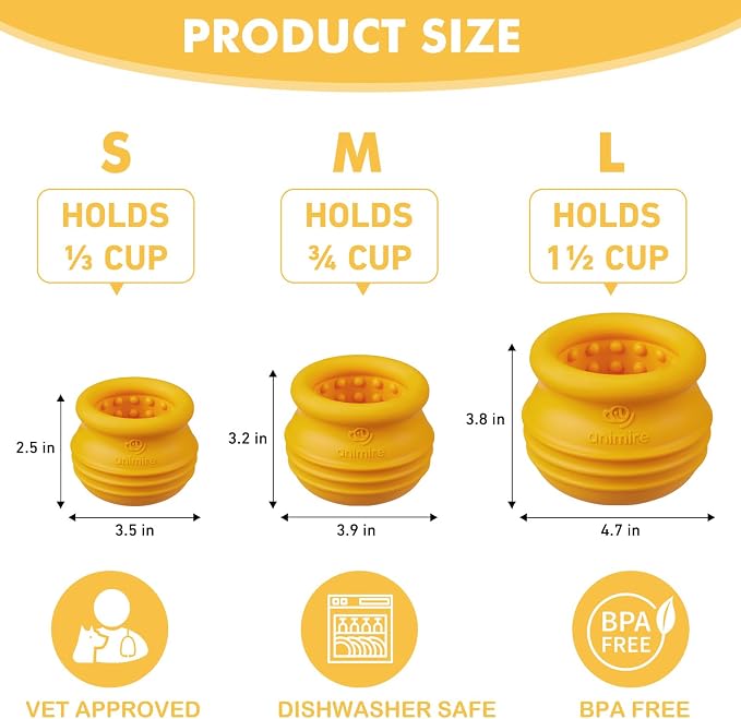 Treat Dispensing Dog Toy, Long-Lasting Interactive Puzzle Toys for Dogs, Stuffable Dog Enrichment Frozen Lick Treat Toy for Boredom, BPA Free Silicone Fetch Catch Chew Toy (Orange,L)