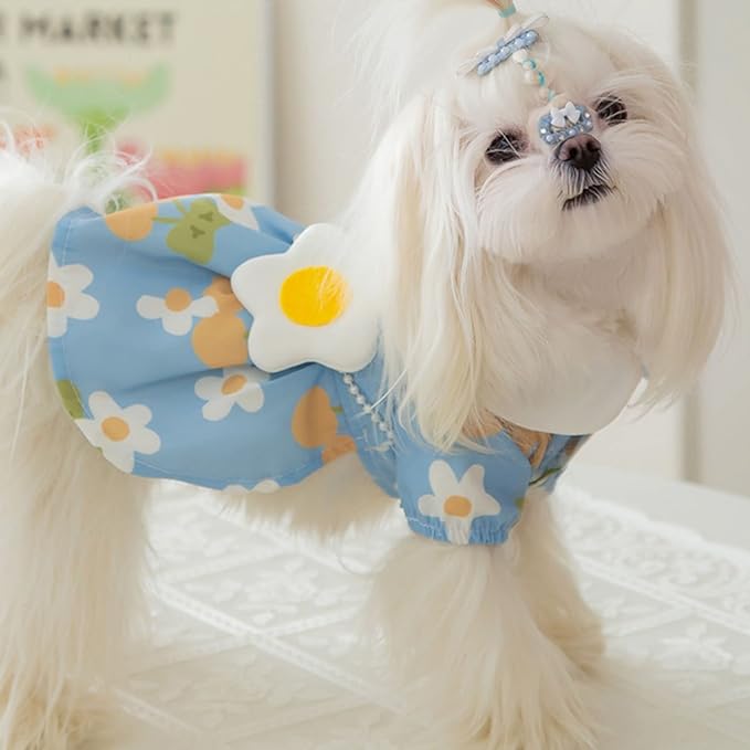 Dog Dress Soft Breathable Puppy Dresses Elegant Princess Lace Floral Pet Dress with Sunflower for Small Dog