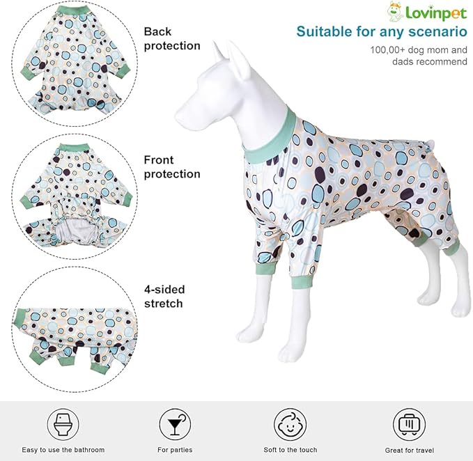 LovinPet Large Dog Pjs - Anti Licking & Anxiety Calming Dog Clothes, All Season Lightweight Stretchy Fit, Bullseye Melon Print, Pet Pajamas for Dogs, Pitbull Clothes, Grey 2XL