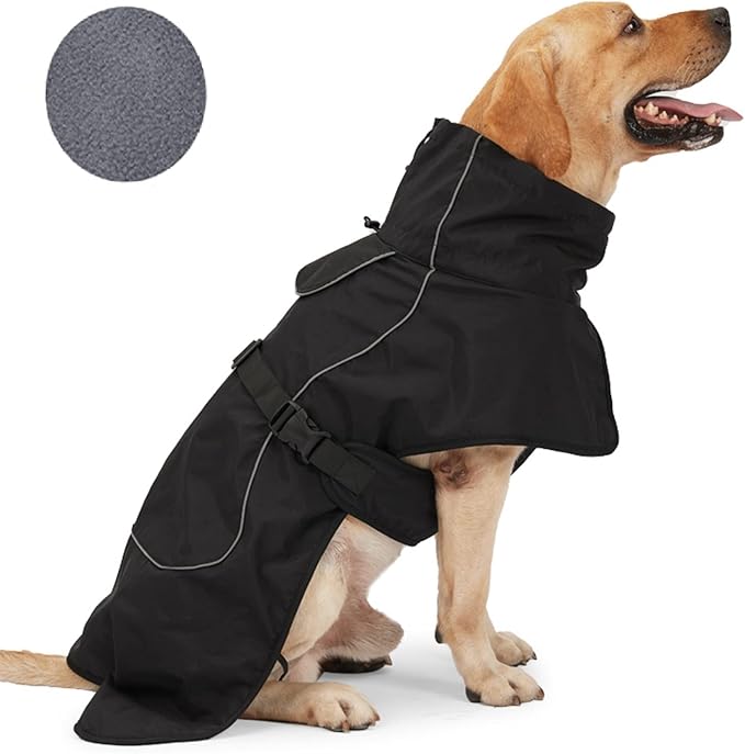 Black M Dog Raincoat - Waterproof Winter Jacket with Velvet Inner, Reflective Strip