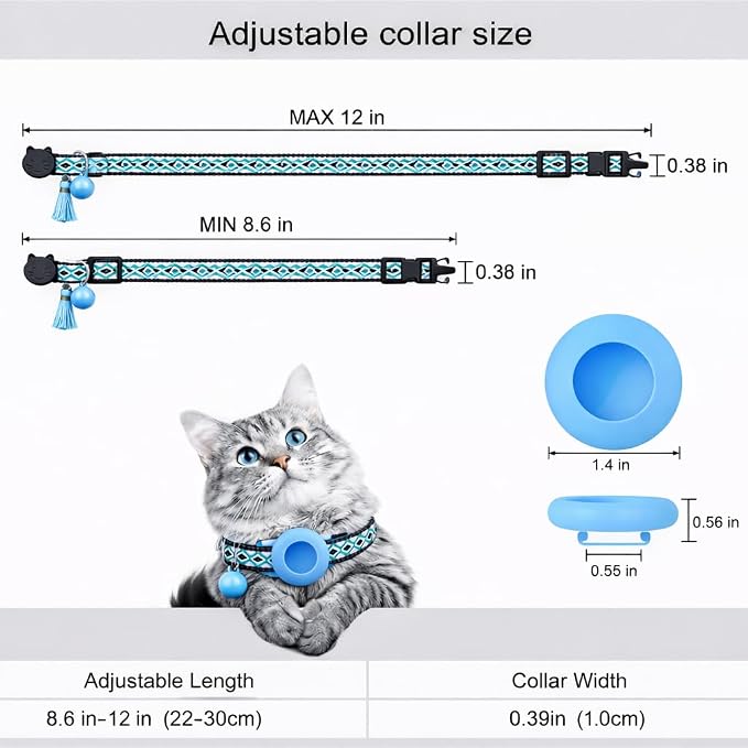 Cat Collar with AirTag Holder – Breakaway Lightweight Woven Cat Collar, Adjustable with Bell for Cats & Kittens (Ocean Voyage Set) | Amazegoods