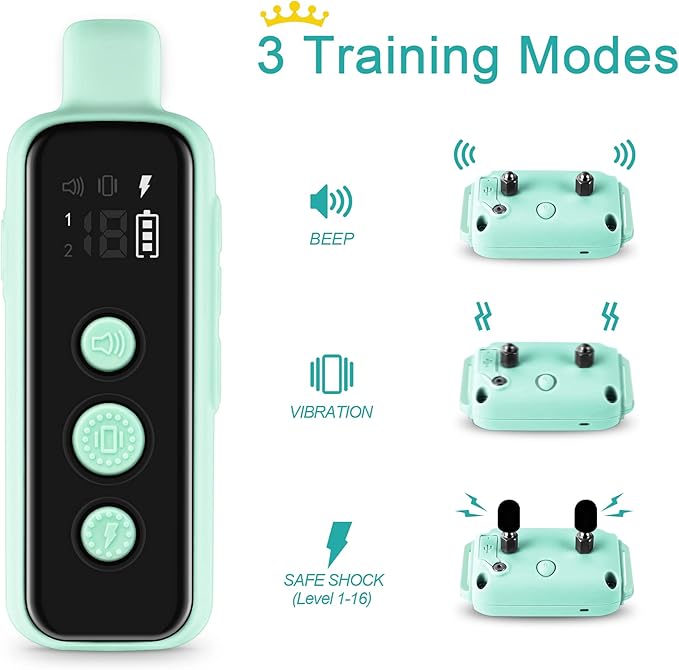 Bousnic Shock Collar for Dogs - Waterproof Rechargeable Dog Electric Training Collar with Remote for Small Medium Large Dogs with Beep, Vibration, Safe Shock Modes (8-120 Lbs) (Green)