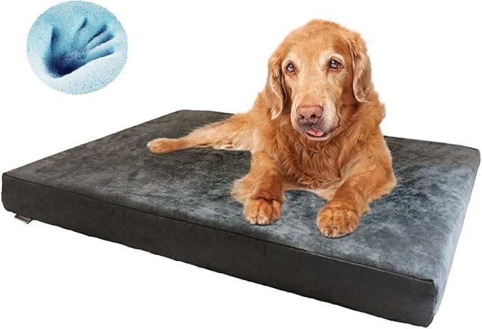 Dogbed4less Waterproof Orthopedic Cooling Memory Dog Bed for Large and Extra Large Dogs, Suede Gray Color, Jumbo 55X47X4 Inches
