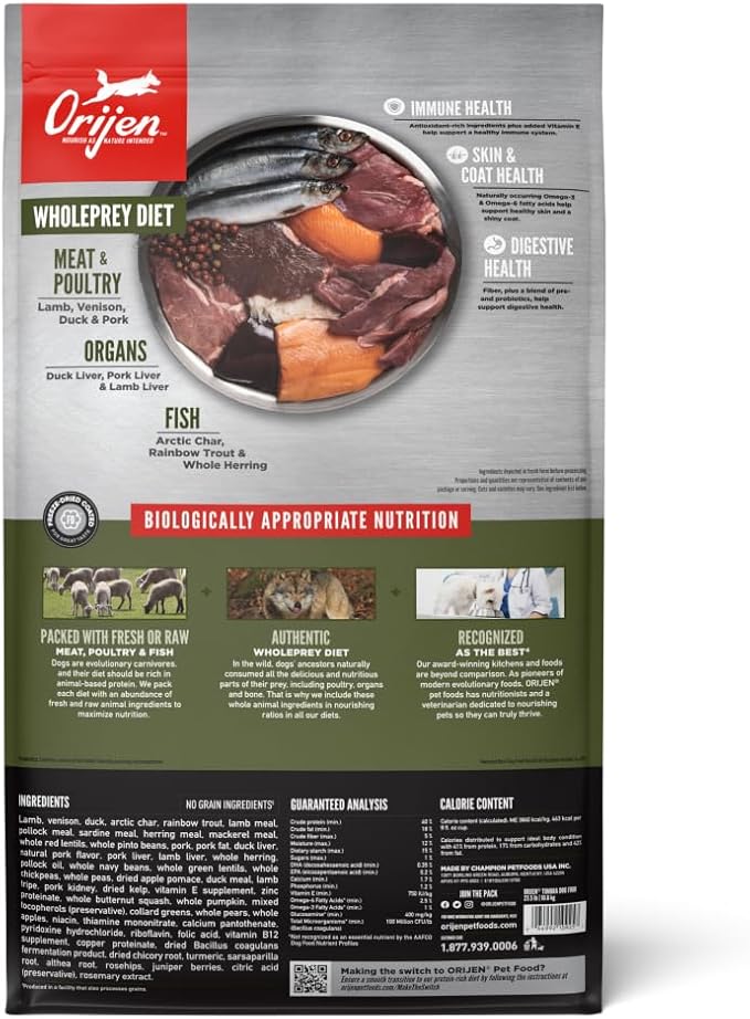 ORIJEN Grain Free Poultry Free High Protein Dry Dog Food Tundra Recipe 23.5lb Bag