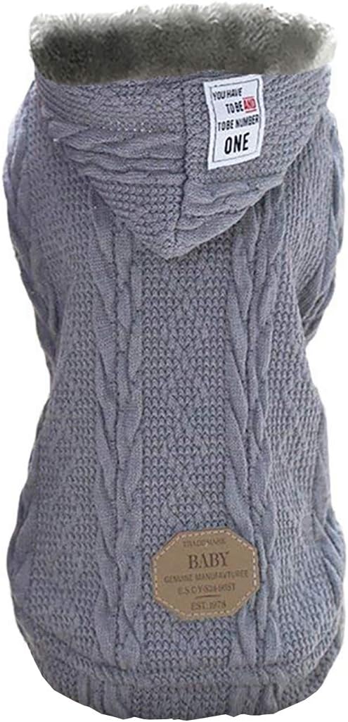 Rdc Pet Clothes Dog & Cat Woolen Sweater with Cap - Winter Warm Turtleneck Fleece Coat for Small & Medium Dogs (M, Classic-Grey)