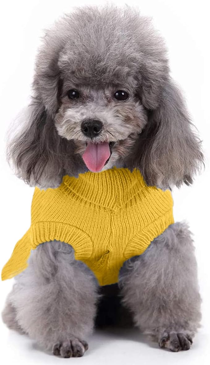 CHBORCHICEN Small Dog Sweaters Knitted Pet Cat Warm Dog Sweatshirt Winter Clothes Kitten Puppy Sweater (S, Dress-Yellow)