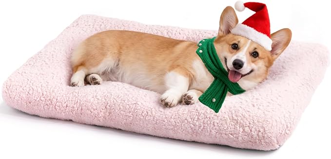Mora Pets Dog Bed Comfy Dog Crate Beds Plush Pet Sleeping Mat Washable Pets Mattress Anti-Slip Crate Mat Soft Kennel Pad for Medium, Small Dogs Cats Breeds, 29" x 21", Pink