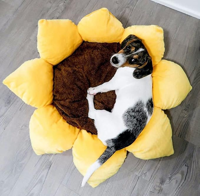 TONBO Soft Plush Small Cute and Cozy Nature Dog Cat Bed, Washer and Dryer Friendly (Sunflower)