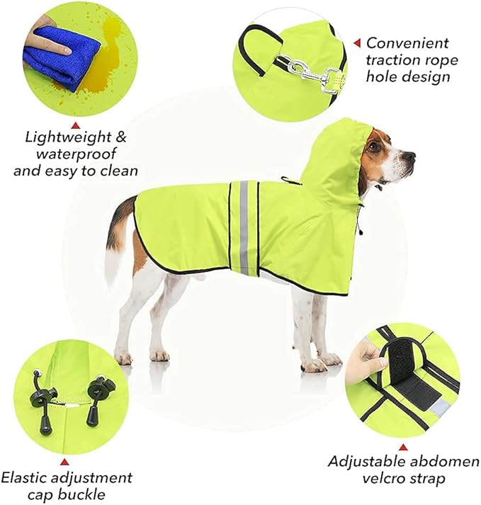 Dog Raincoat - Reflective Pet Rain Jacket for Dogs, Adjustable Dog Hooded Raincoats, Rain Coat Slicker Poncho for Small to X- Large Dogs and Puppies (Neon Green, X-Large)