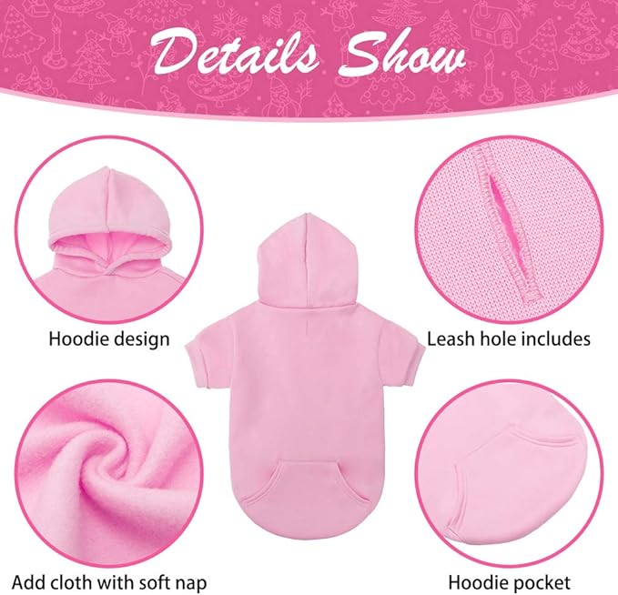 KOOLTAIL Basic Dog Hoodie - Soft and Warm Dog Hoodie Sweater with Leash Hole and Pocket, Dog Winter Coat, Cold Weather Clothes Sweatshirt for Small Medium Large Dogs Puppy Cat Boys Girls Pink XXL