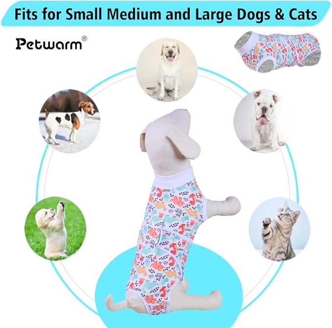 PetWarm Dog Surgery Suit, Dog Surgical Recovery Suit, E Collar Alternative for Dogs After Surgery, Abdominal Wounds Bandages Female Male Onesie for Dogs Spay Neuter, White, L