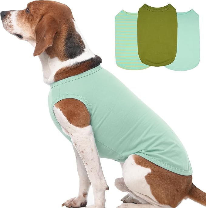 3 Pack XL Green Striped Dog T-Shirts – Lightweight Sleeveless Shirts for Medium Dogs, Breathable Summer Vest for Outdoor Insect Protection & Indoor Air Conditioning Comfort (Green,XL)