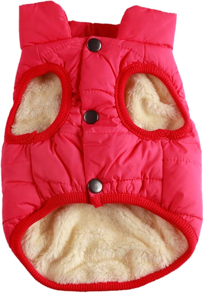2 Layers Fleece Lined Warm Dog Jacket for Puppy Winter Cold Weather,Soft Windproof Small Dog Coat,Pink XS