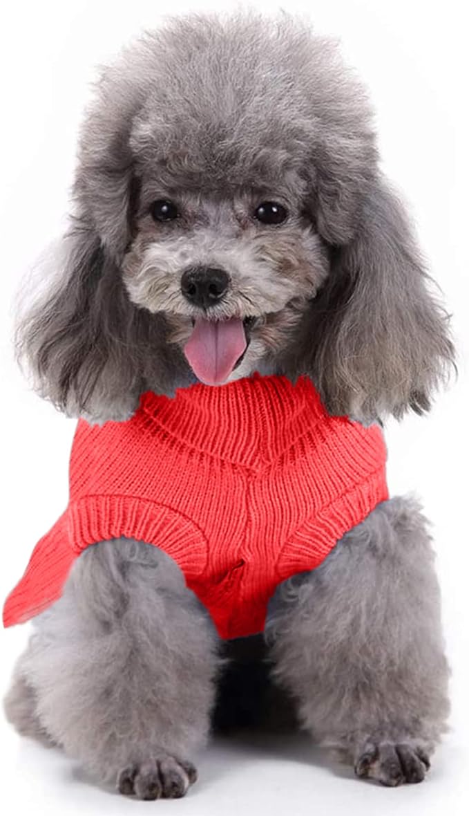 CHBORCHICEN Small Dog Sweaters Knitted Pet Cat Warm Dog Sweatshirt Winter Clothes Kitten Puppy Sweater (L, Dress-Red)