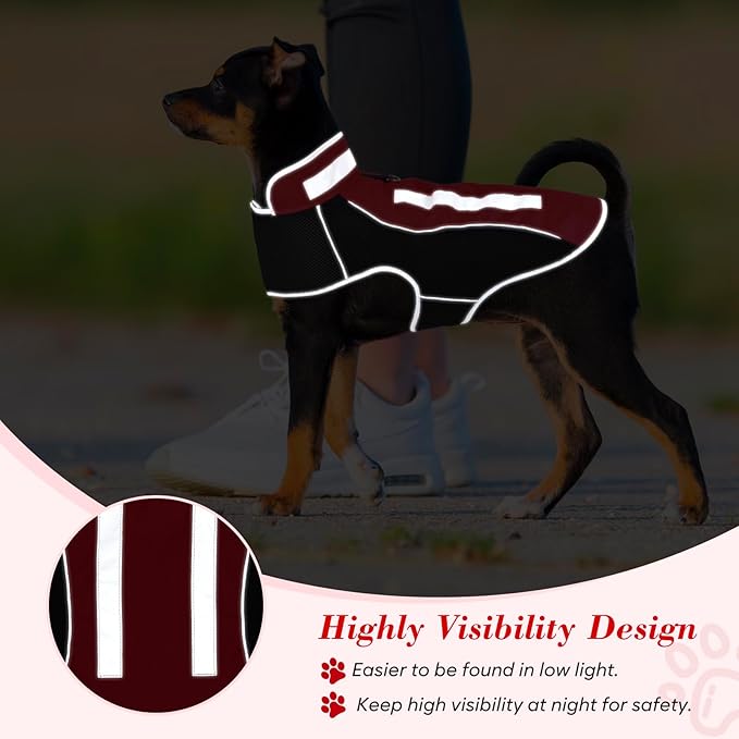 Small Dog Coat, Warm Dog Winter Jacket, Reflective Pet Jacket with Fleece Lined, Pet Clothes for Small Medium Dogs (Red, S)