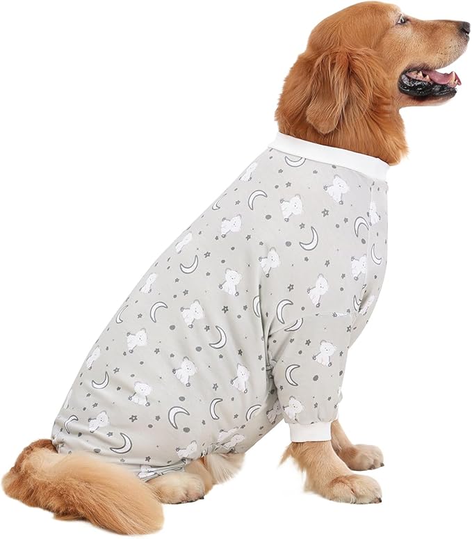 HDE Dog Pajamas One Piece Jammies Jumpsuit Pet Clothes Outfit Stretchy Lightweight Comfy Shirt Pjs for M-3XL Dogs Goodnight Polar Bears - 3XL