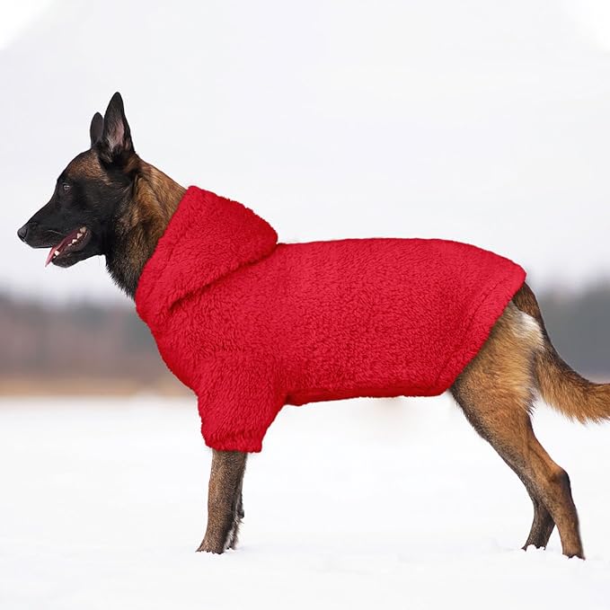 Fuzzy Dog Sweaters for Large Dogs Pet Hoodie Clothes Warm Soft Pet Coats Hooded Sweatshirt Dog Sweaters for Extra Large Dogs(Red-XXL)